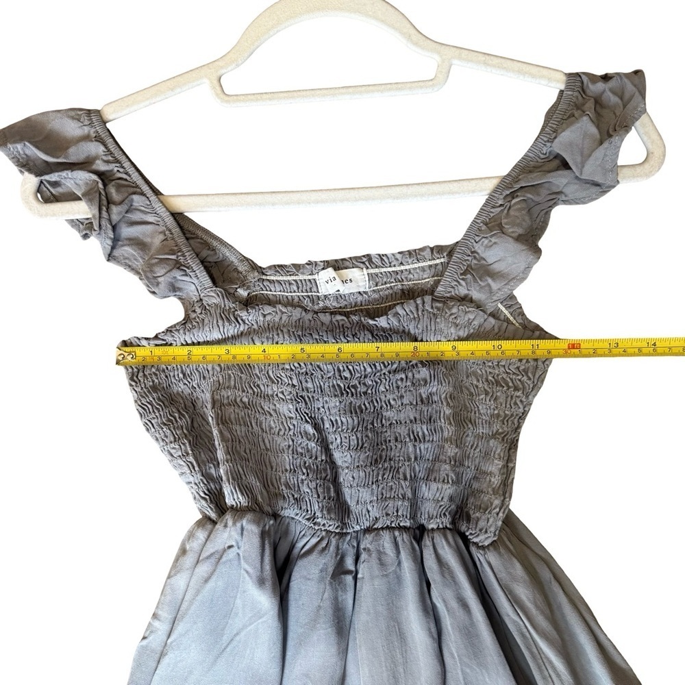 Olivia + James Gray Blue Smoked Ruffle Mini Dress Size M Feminine Summer Flowy - Picture 6 of 11